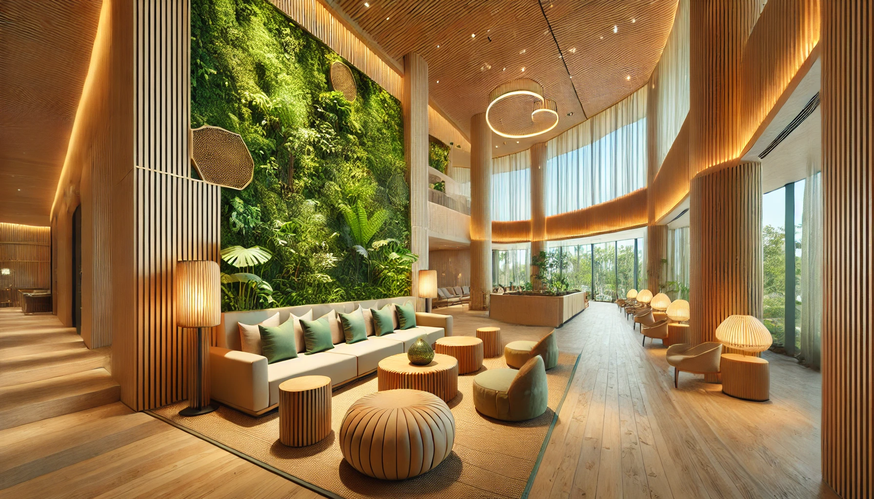 hotel lobby with sustainable materials Sustainable material